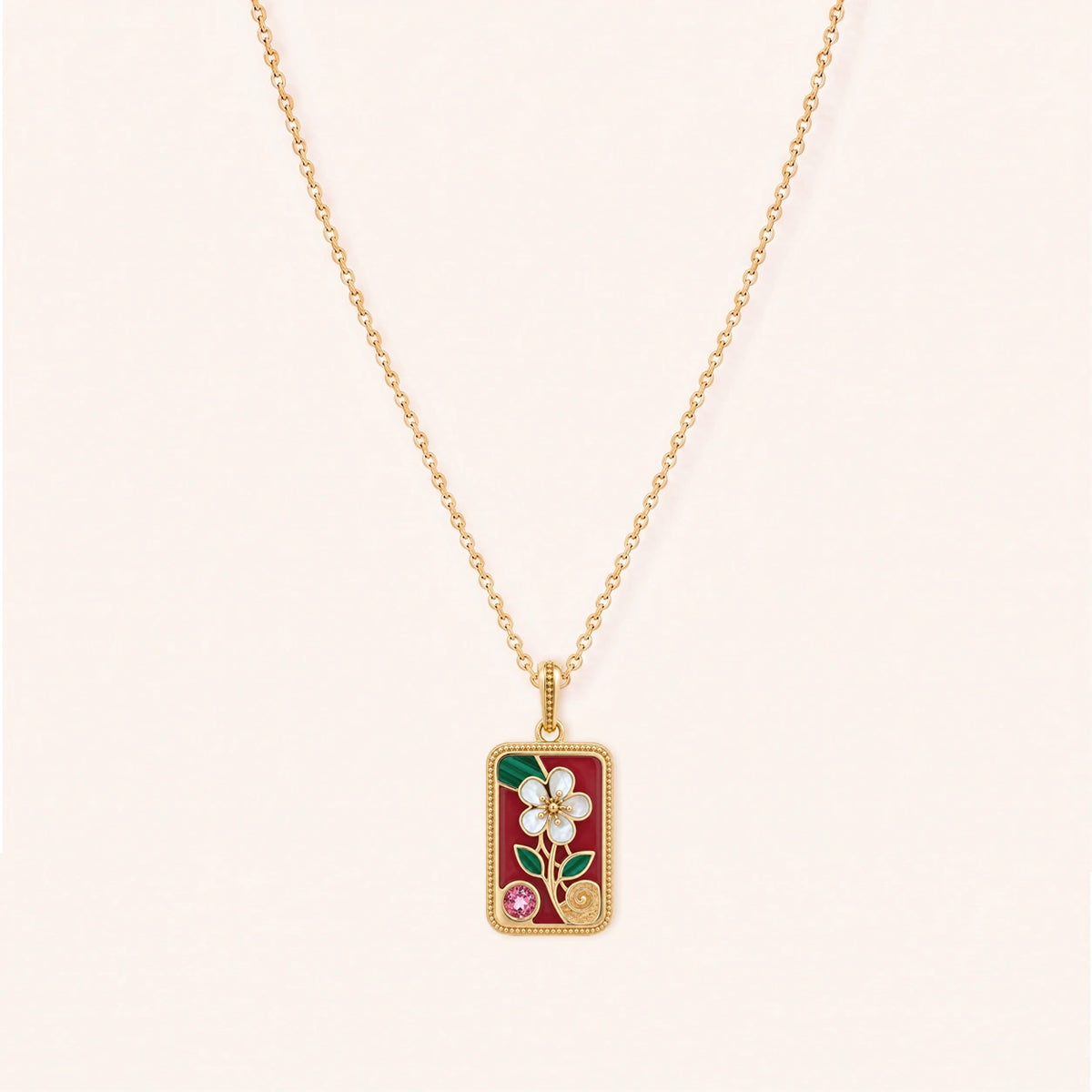 Abundant Grace Flower Tile Multi-Stone Mahjong Necklace