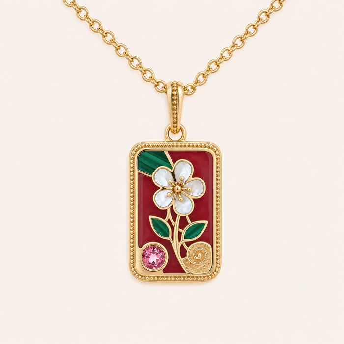 Abundant Grace Flower Tile Multi-Stone Mahjong Necklace
