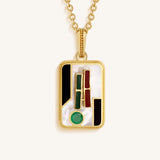 Flourishing Spirit Two Bam Multi-Stone Mahjong Necklace