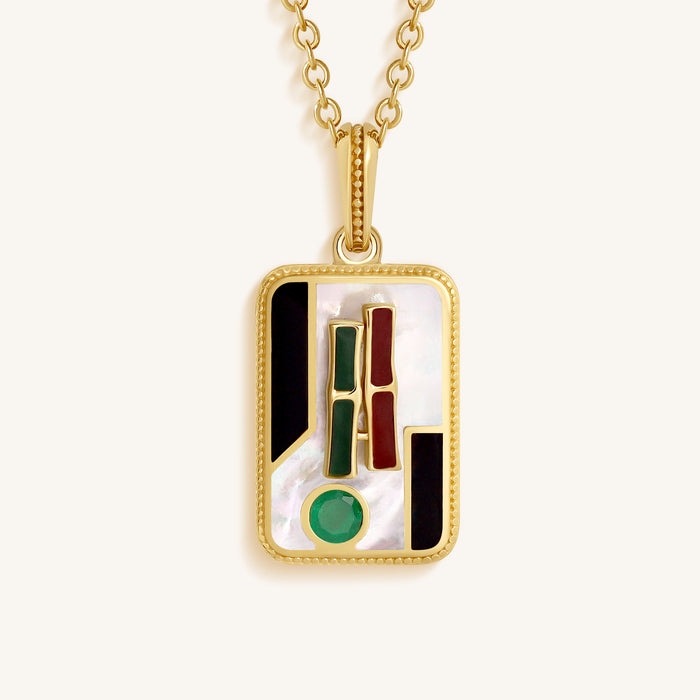 Flourishing Spirit Two Bam Multi-Stone Mahjong Necklace