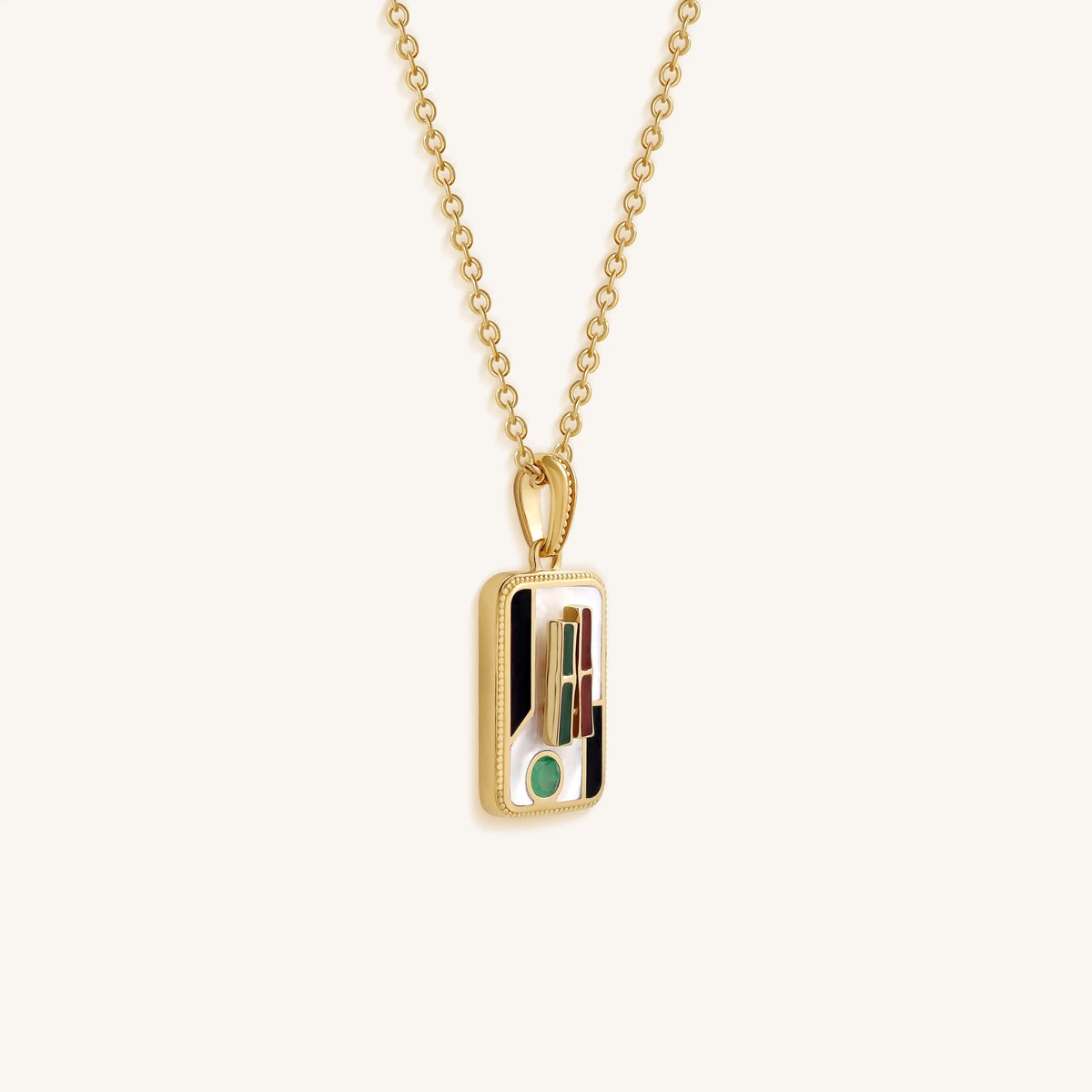 Flourishing Spirit Two Bam Multi-Stone Mahjong Necklace