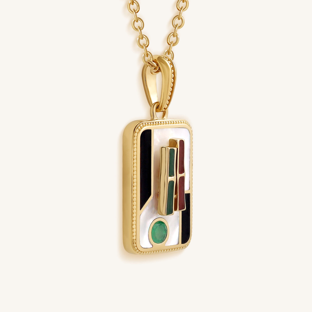 Flourishing Spirit Two Bam Multi-Stone Mahjong Necklace