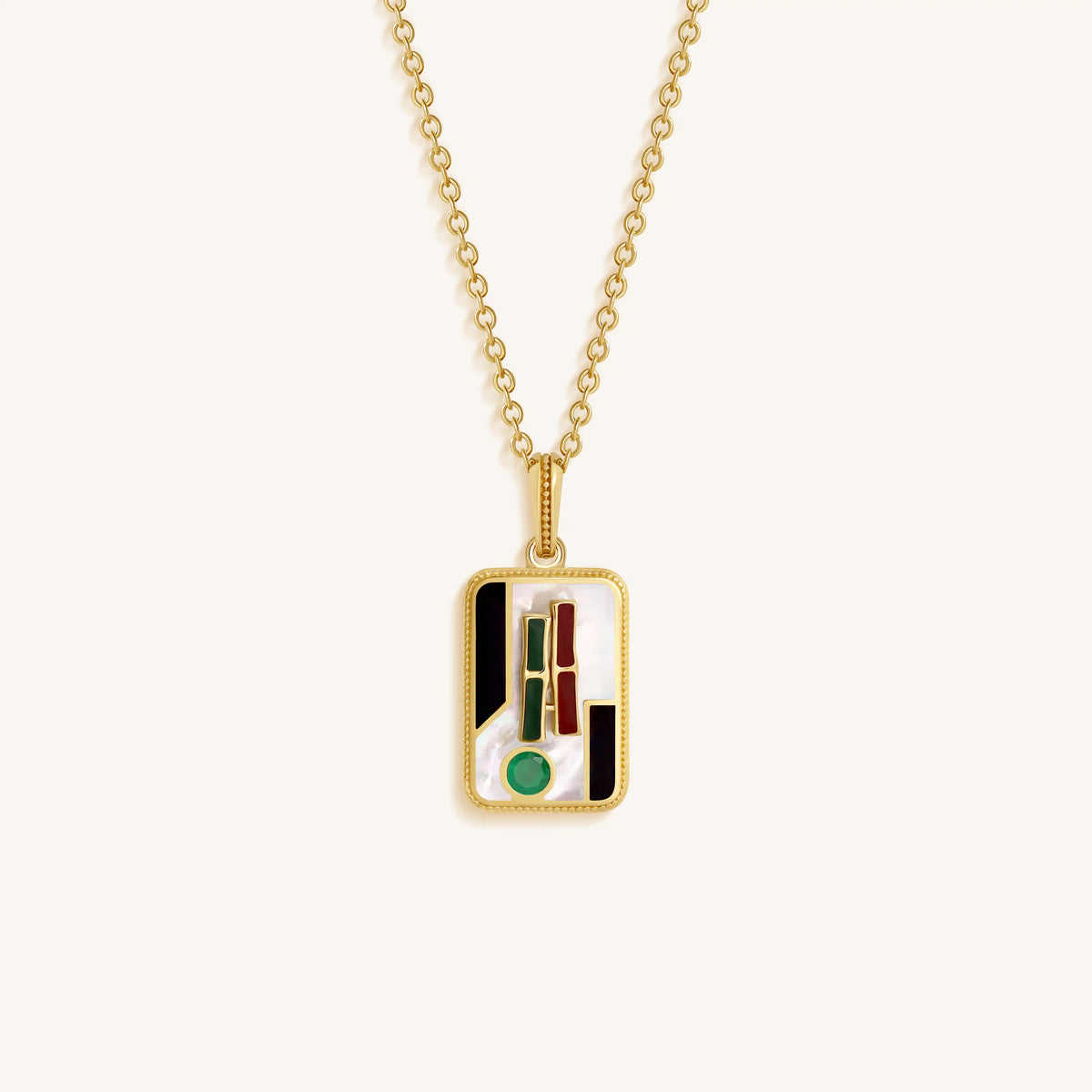 Flourishing Spirit Two Bam Multi-Stone Mahjong Necklace