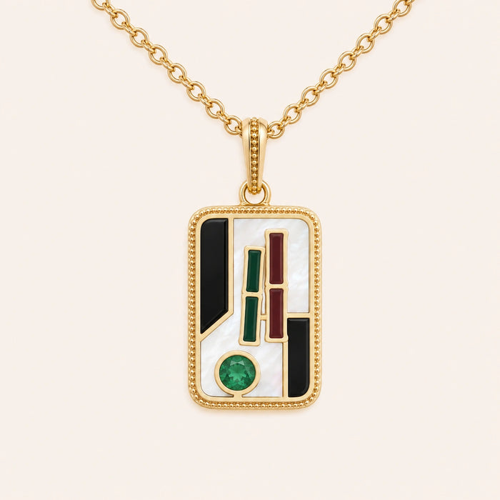 Flourishing Spirit Two Bam Multi-Stone Mahjong Necklace