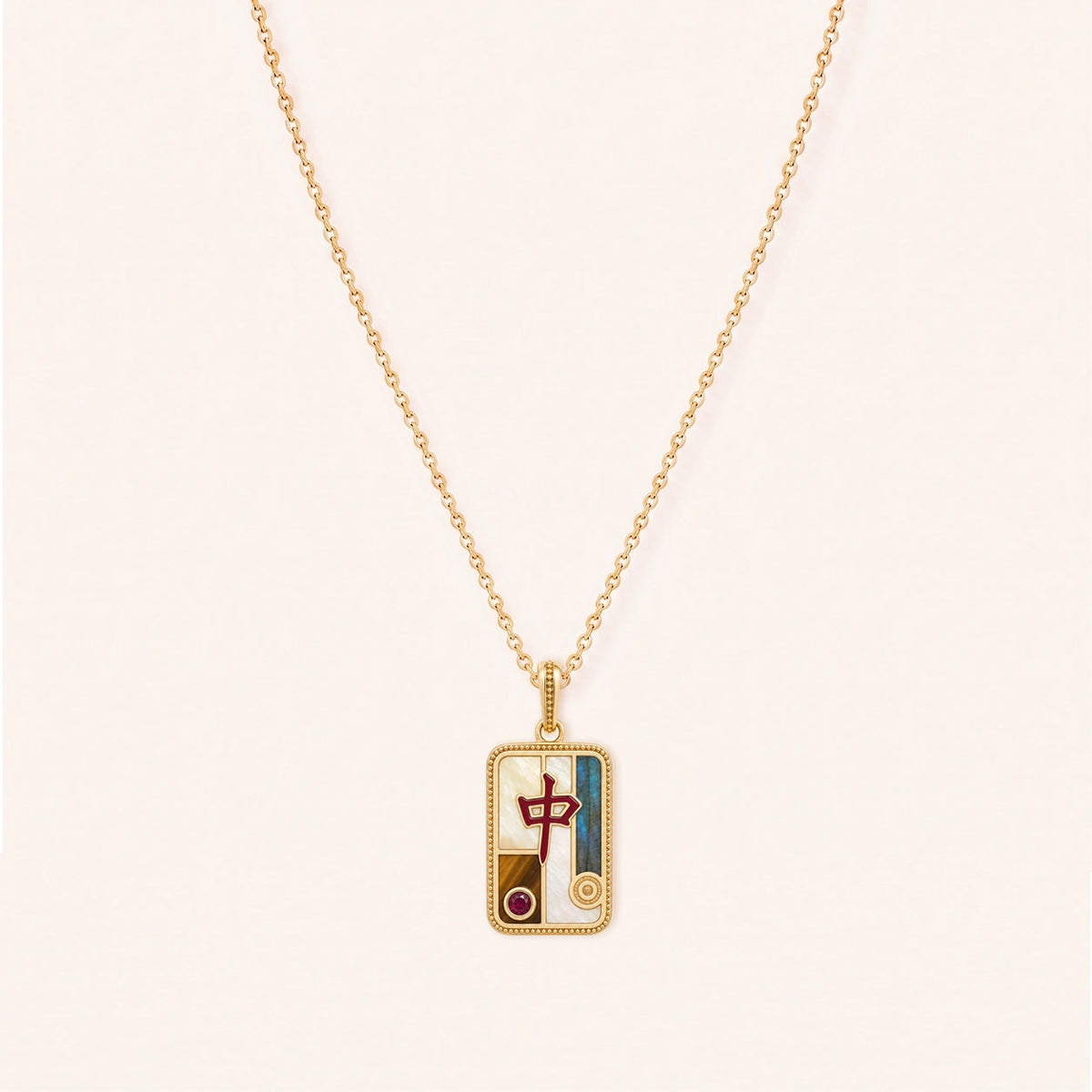 Empowered Spirit Red Dragon Multi-Stone Mahjong Necklace