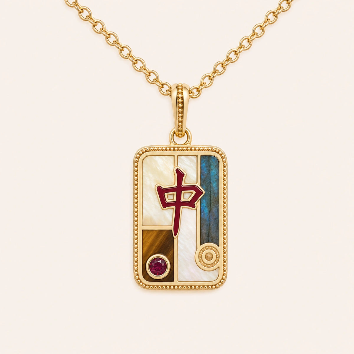 Empowered Spirit Red Dragon Multi-Stone Mahjong Necklace