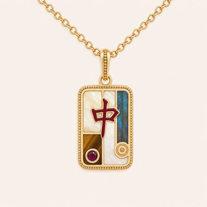 Empowered Spirit Red Dragon Multi-Stone Mahjong Necklace