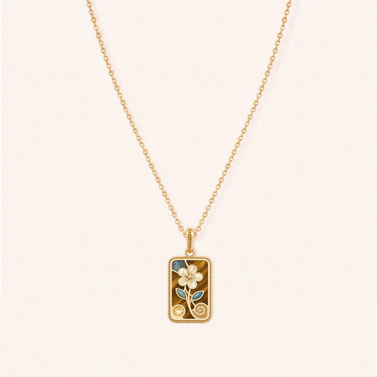 Golden Bloom Flower Tile Multi-Stone Mahjong Necklace – image 3
