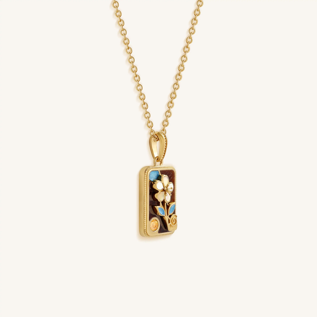 Golden Bloom Flower Tile Multi-Stone Mahjong Necklace