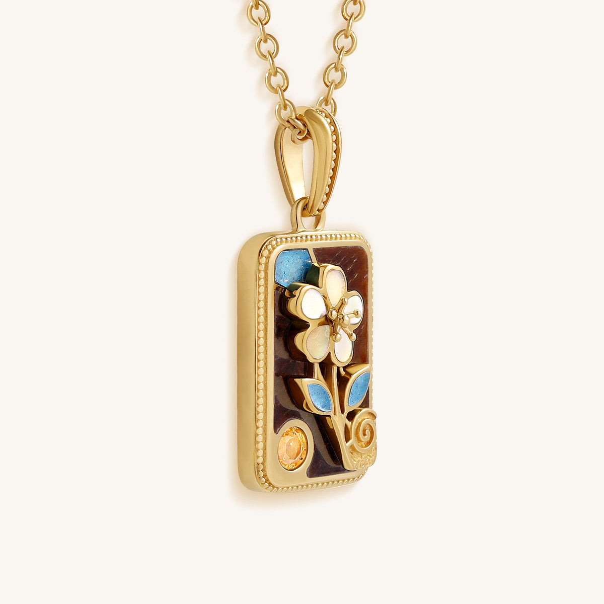 Golden Bloom Flower Tile Multi-Stone Mahjong Necklace