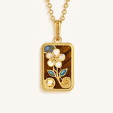 Golden Bloom Flower Tile Multi-Stone Mahjong Necklace