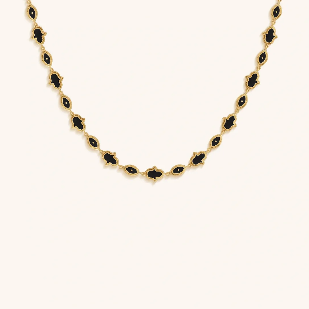 Blessed Horizon Evil Eye & Hamsa Onyx Necklace