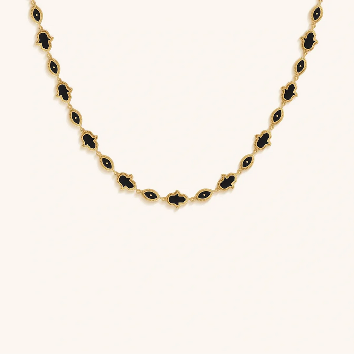 Blessed Horizon Evil Eye & Hamsa Onyx Necklace