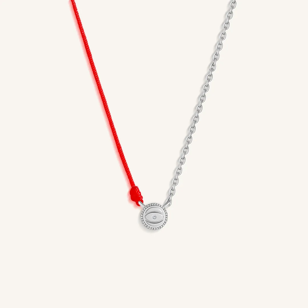 Silver Aura Evil Eye Red String Necklace
