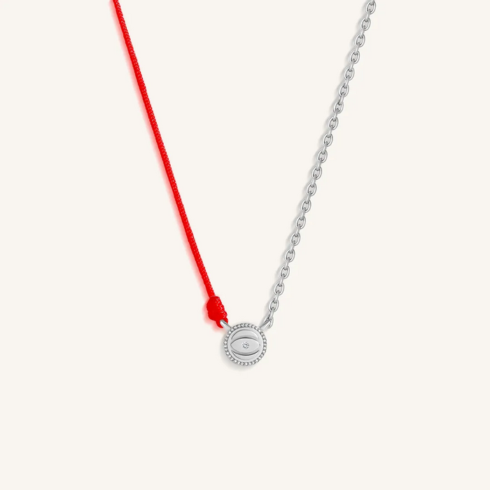 Silver Aura Evil Eye Red String Necklace