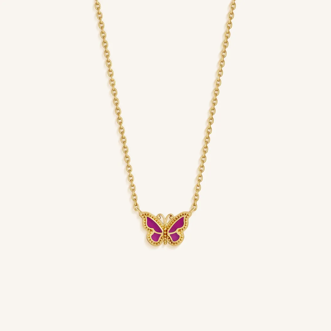 Graceful Renewal Pink Chalcedony Butterfly Necklace