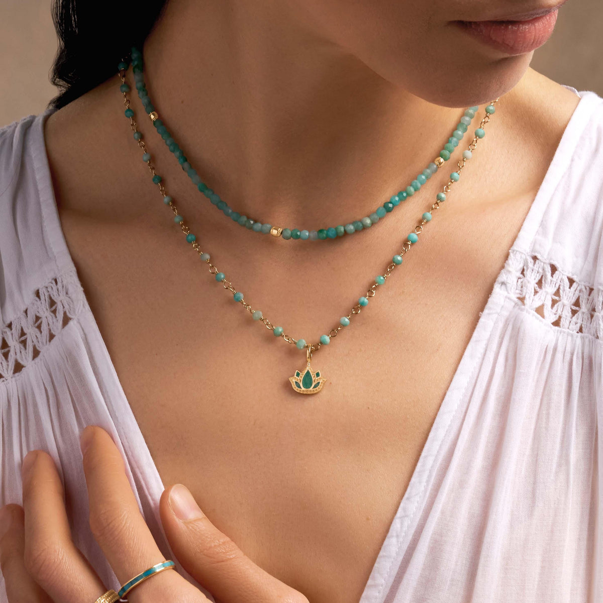 Soul’s Renewal Amazonite Lotus Gold Necklace