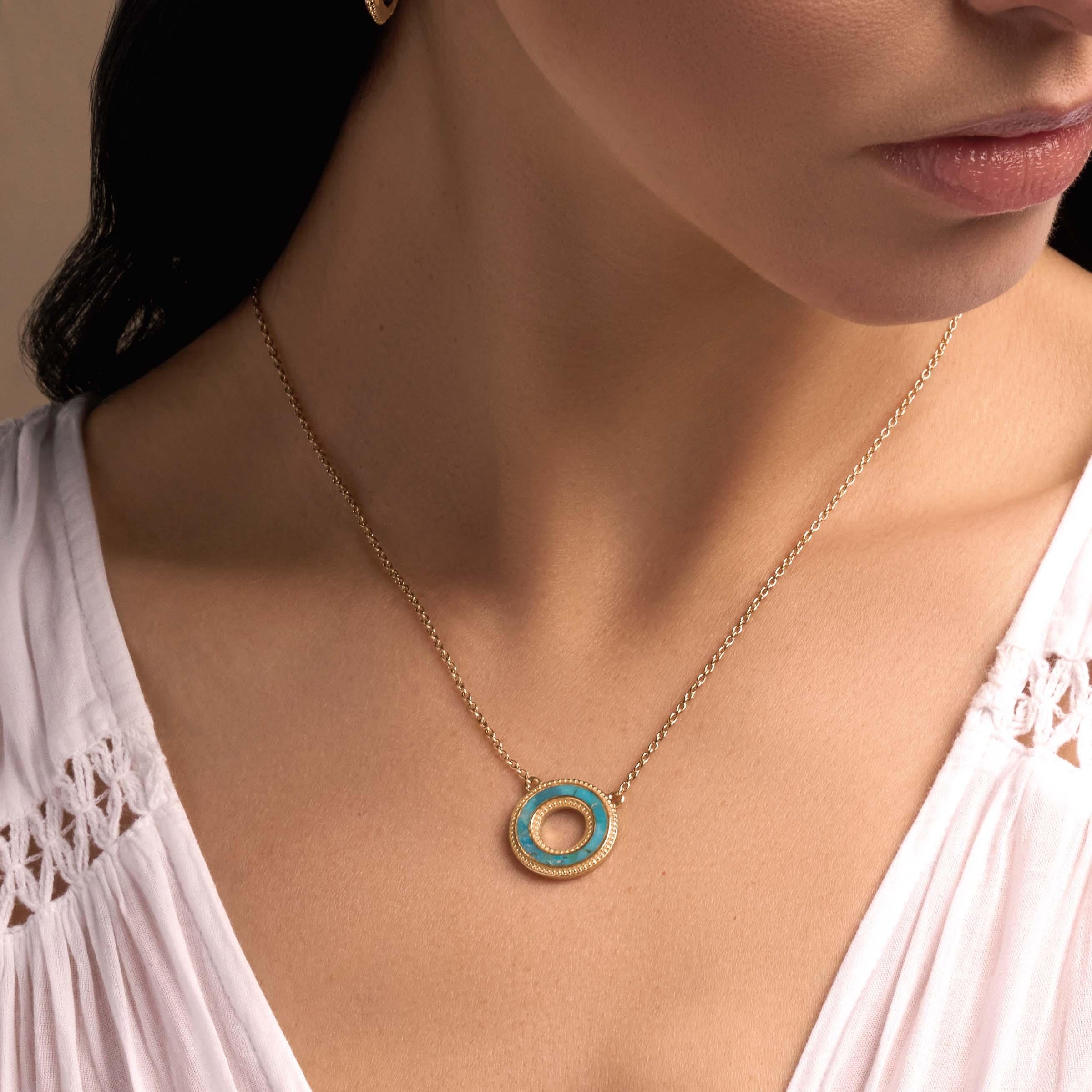 Elevated Existence Turquoise Karma Circle Gold Necklace