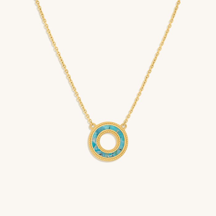 Elevated Existence Turquoise Karma Circle Gold Necklace