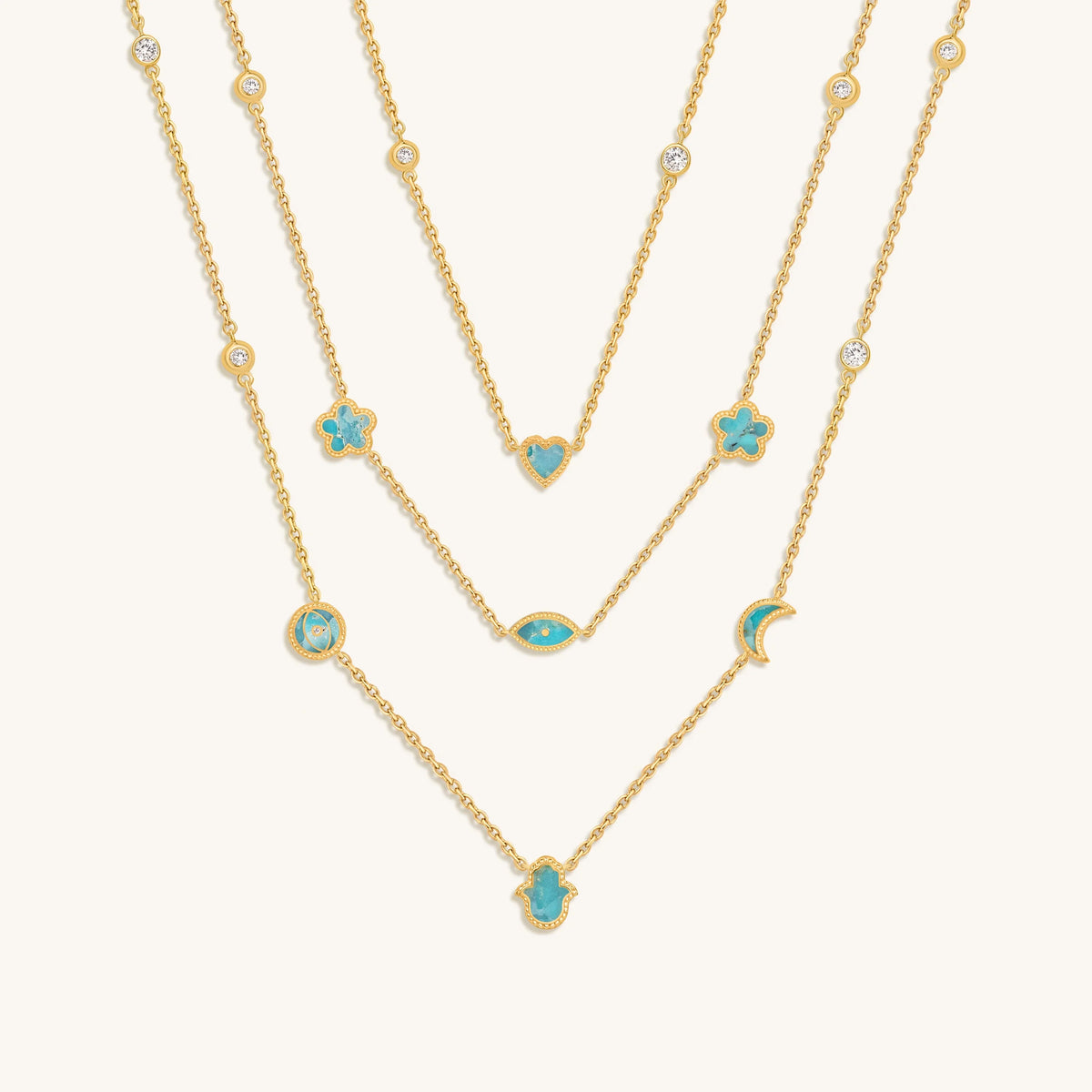 Everlasting Blessings Turquoise Multi-Symbol Gold Layer Necklace