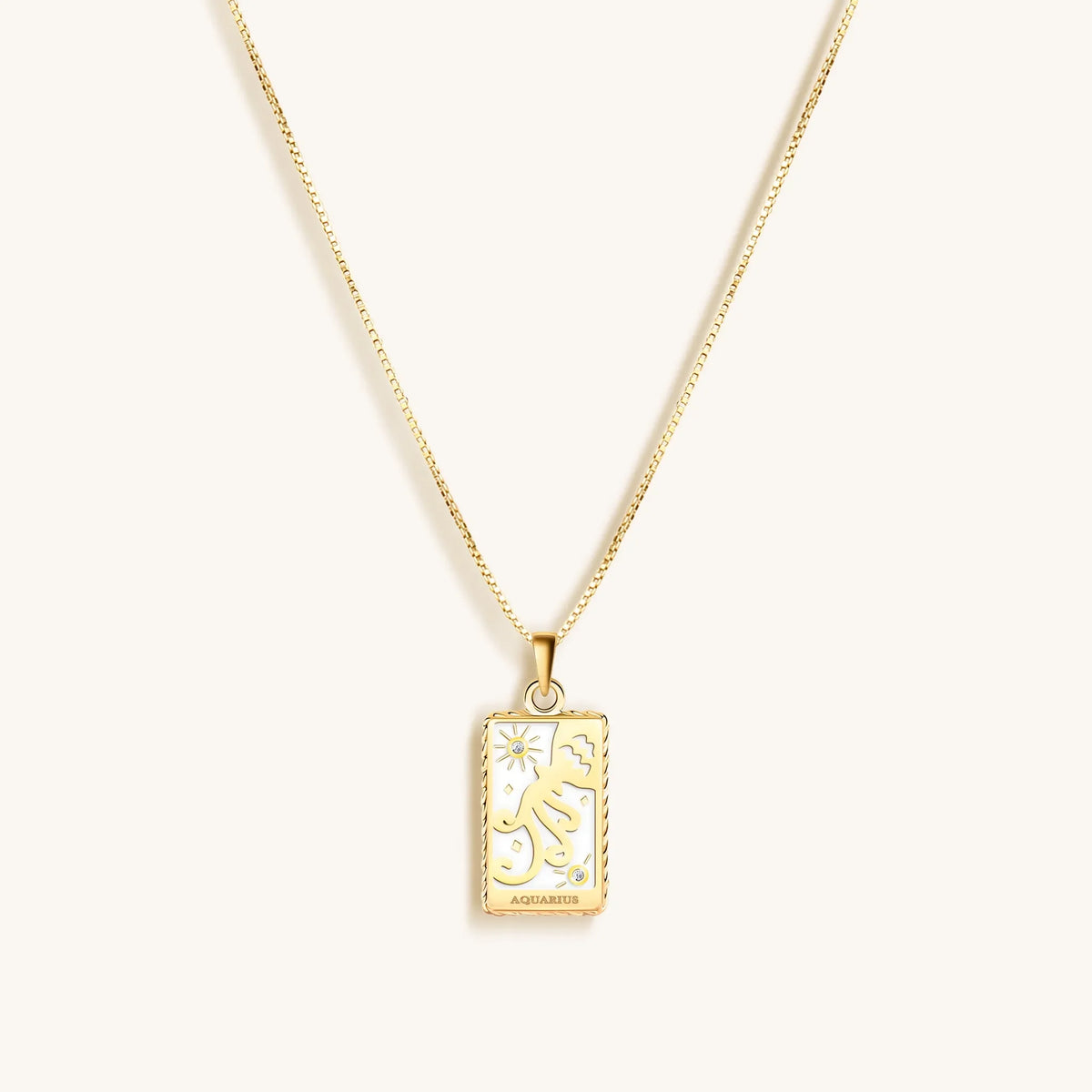 Intelligent Expression White Enamel Aquarius Card Necklace