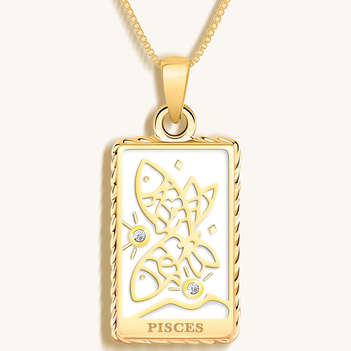 Compassionate Approach White Enamel Pisces Card Necklace