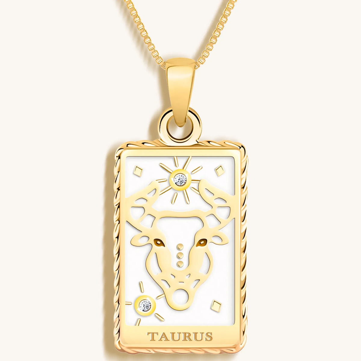 Patient Progress White Enamel Taurus Card Necklace