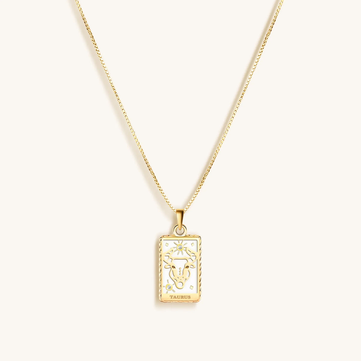 Patient Progress White Enamel Taurus Card Necklace