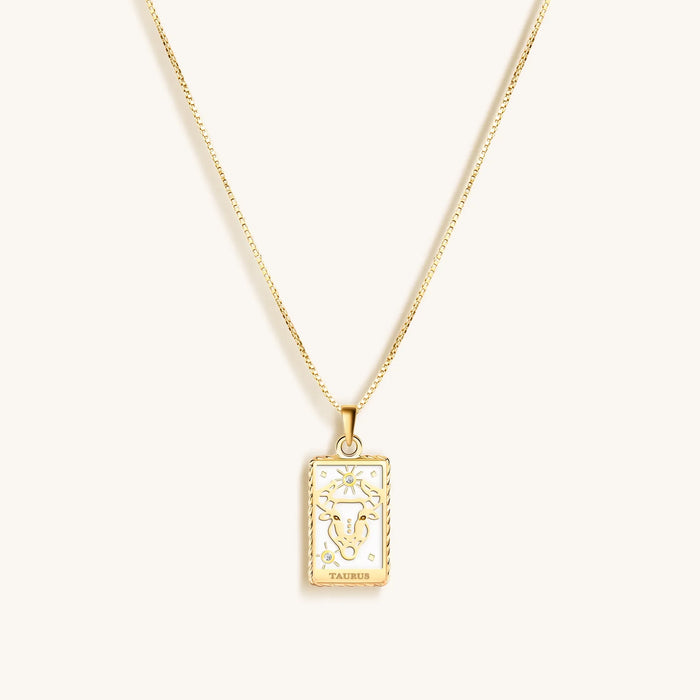 Patient Progress White Enamel Taurus Card Necklace