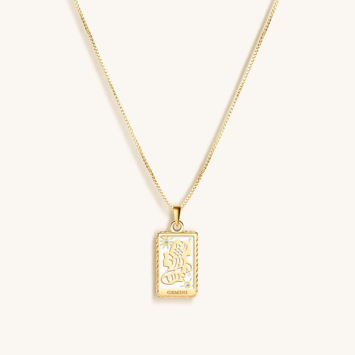 Playful Mind White Enamel Gemini Card Necklace