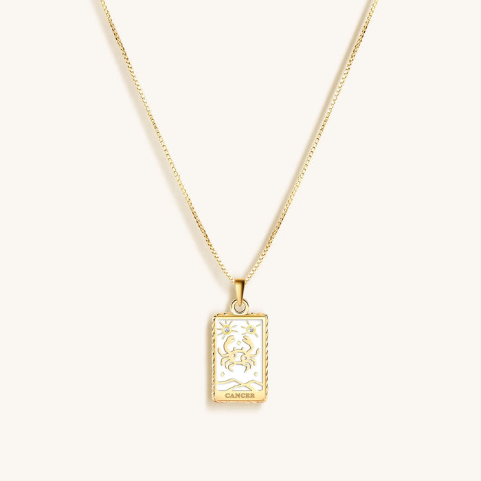 Emotional Being White Enamel Cancer Card Necklace