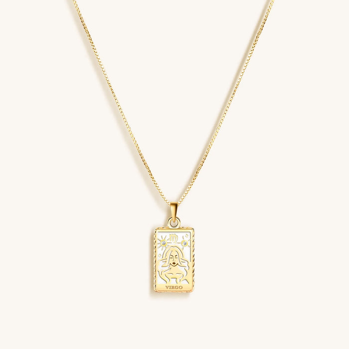 Reliable Determination White Enamel Virgo Card Necklace