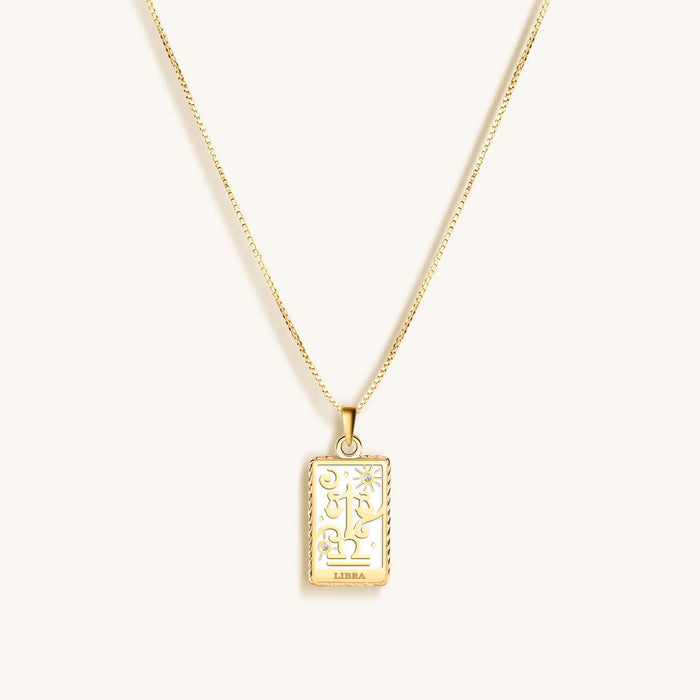 Charming Grace White Enamel Libra Card Necklace