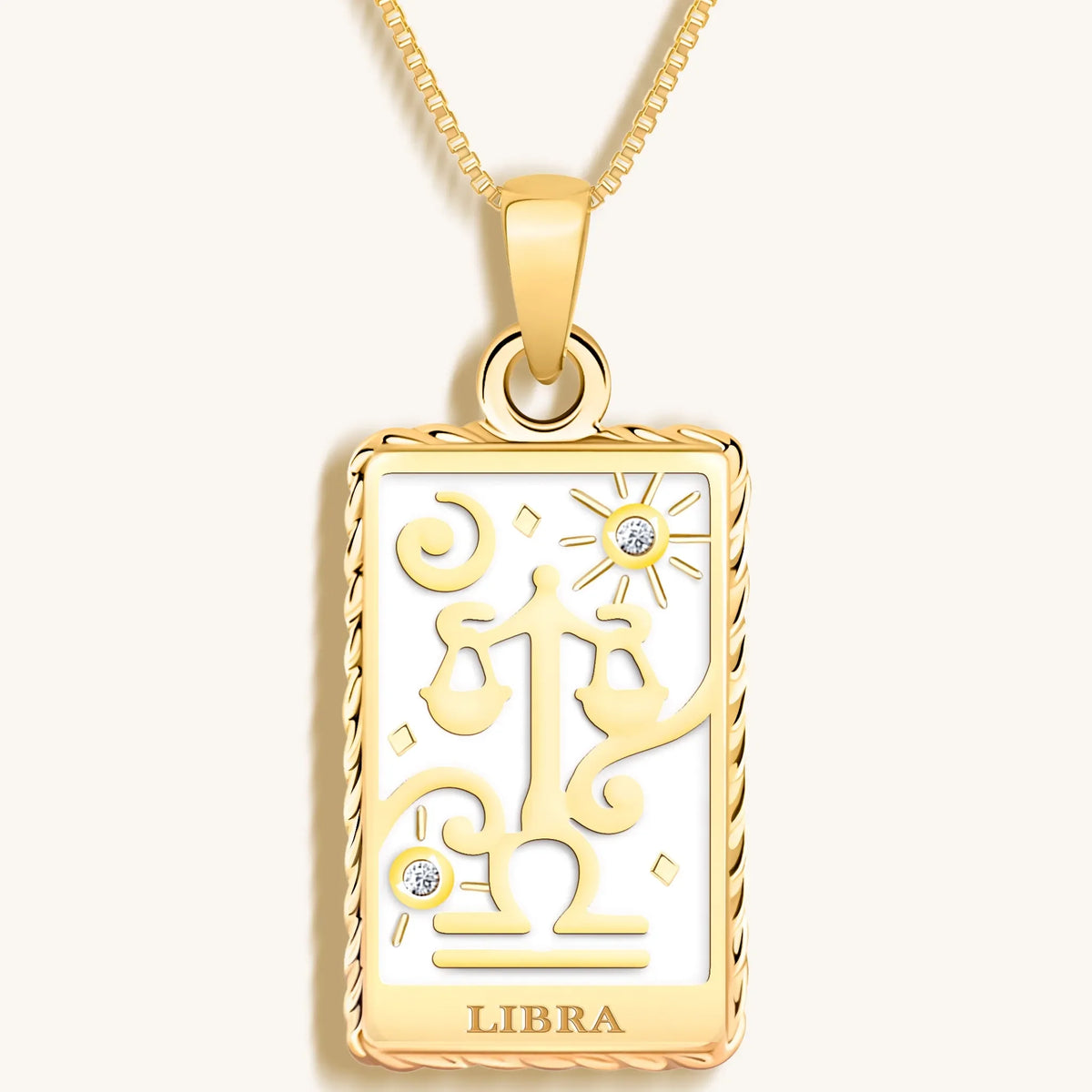 Charming Grace White Enamel Libra Card Necklace