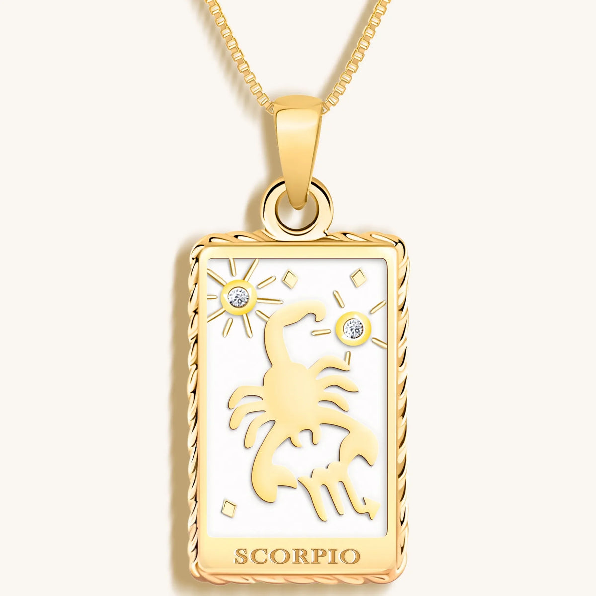 Passionate Devotion White Enamel Scorpio Card Necklace