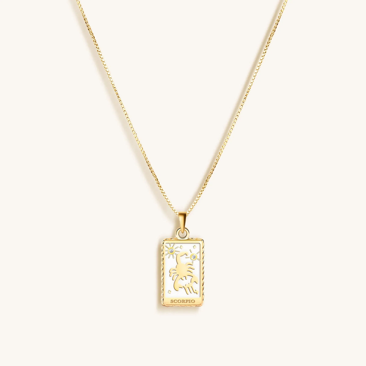 Passionate Devotion White Enamel Scorpio Card Necklace