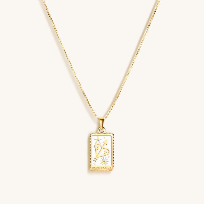Optimistic Temperament White Enamel Sagittarius Card Necklace