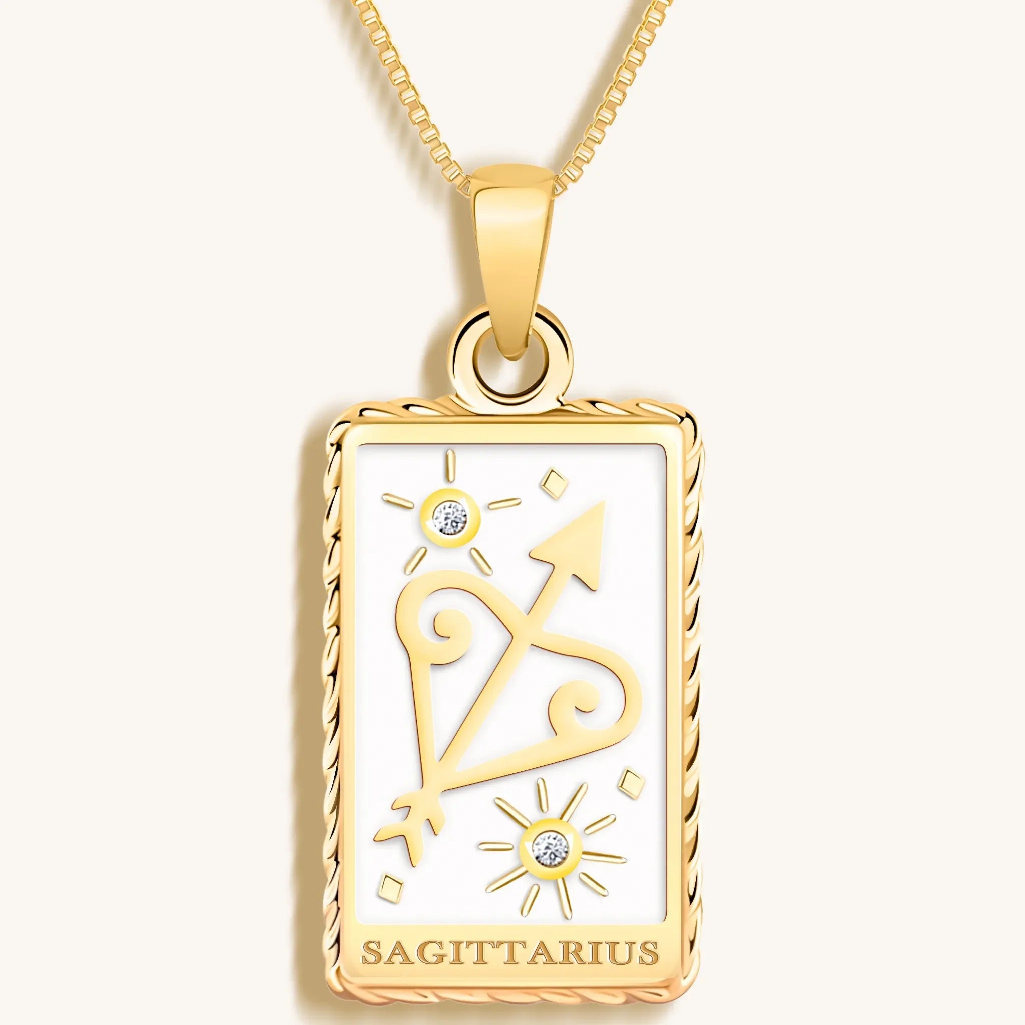 Optimistic Temperament White Enamel Sagittarius Card Necklace
