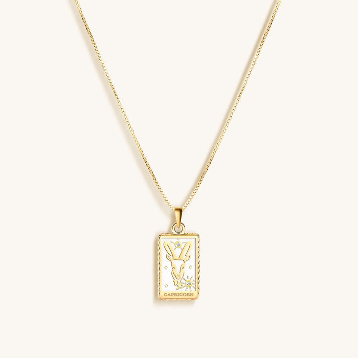 Determined Spirit White Enamel Capricorn Card Necklace
