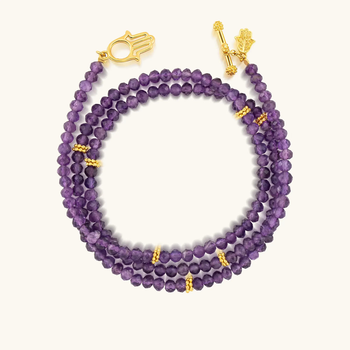 Divine Balance Amethyst Hamsa Wrap Bracelet