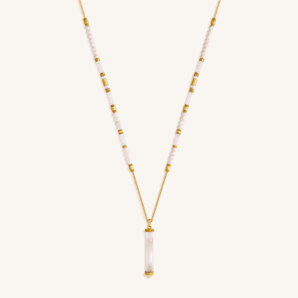 Luminous Tide Moonstone Tube Necklace