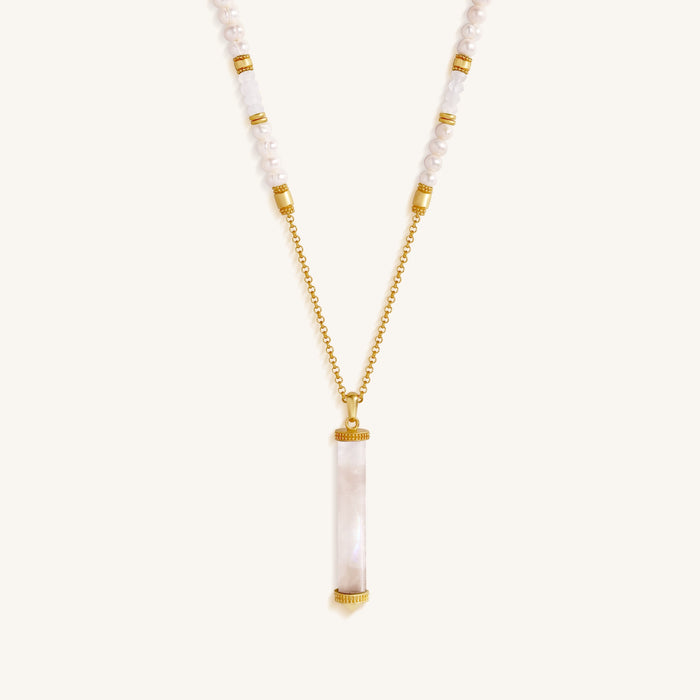 Luminous Tide Moonstone Tube Necklace