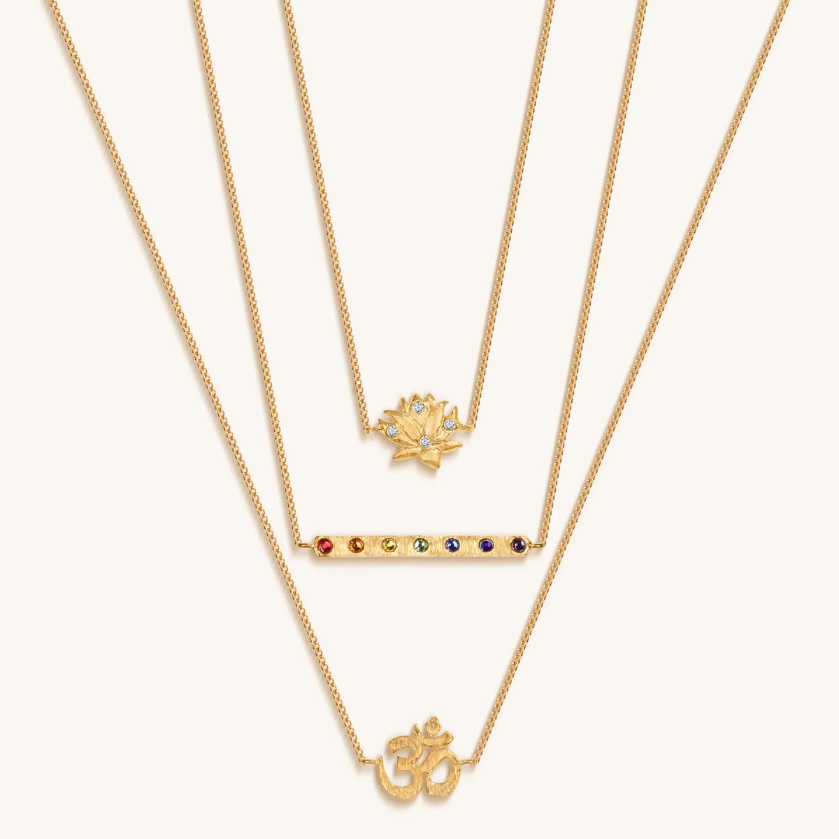 Aligned in Serenity Lotus OM Chakra Bar Triple Layer Necklace