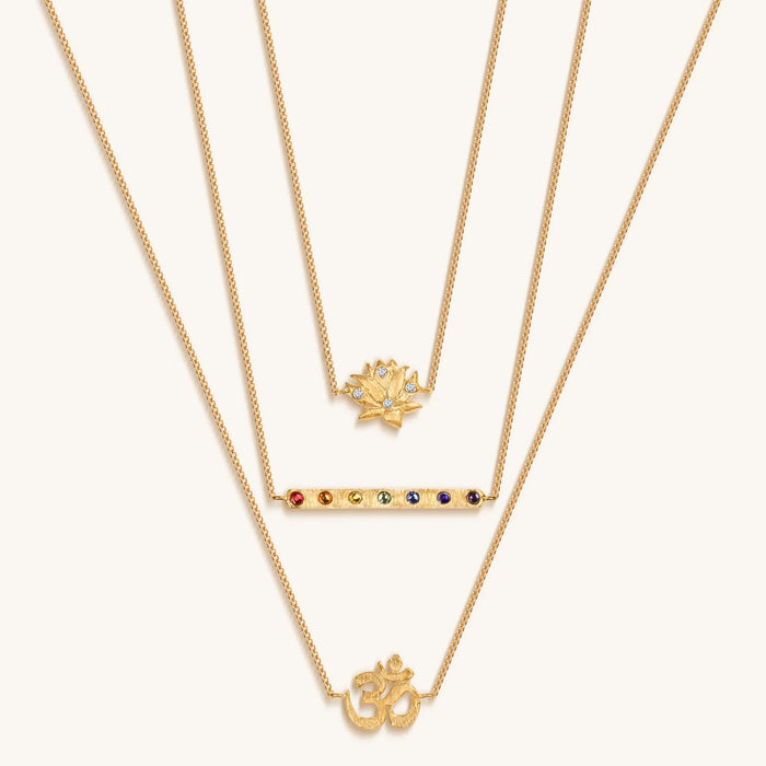 Aligned in Serenity Lotus OM Chakra Bar Triple Layer Necklace