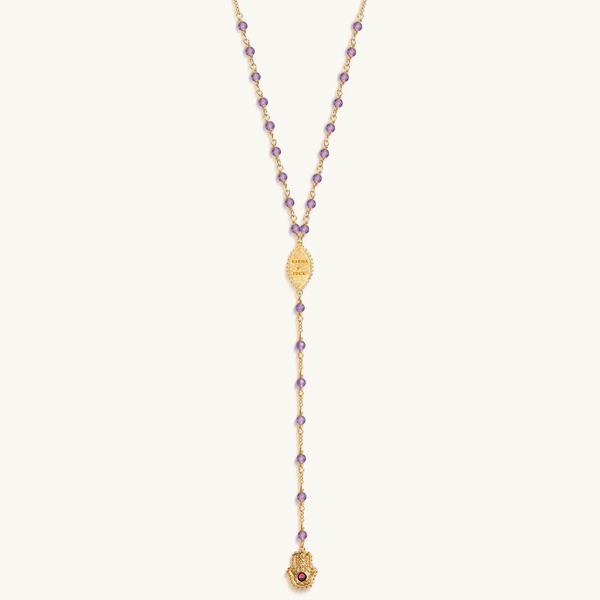 Peace of Spirit Amethyst Evil Eye Hamsa Lariat Necklace