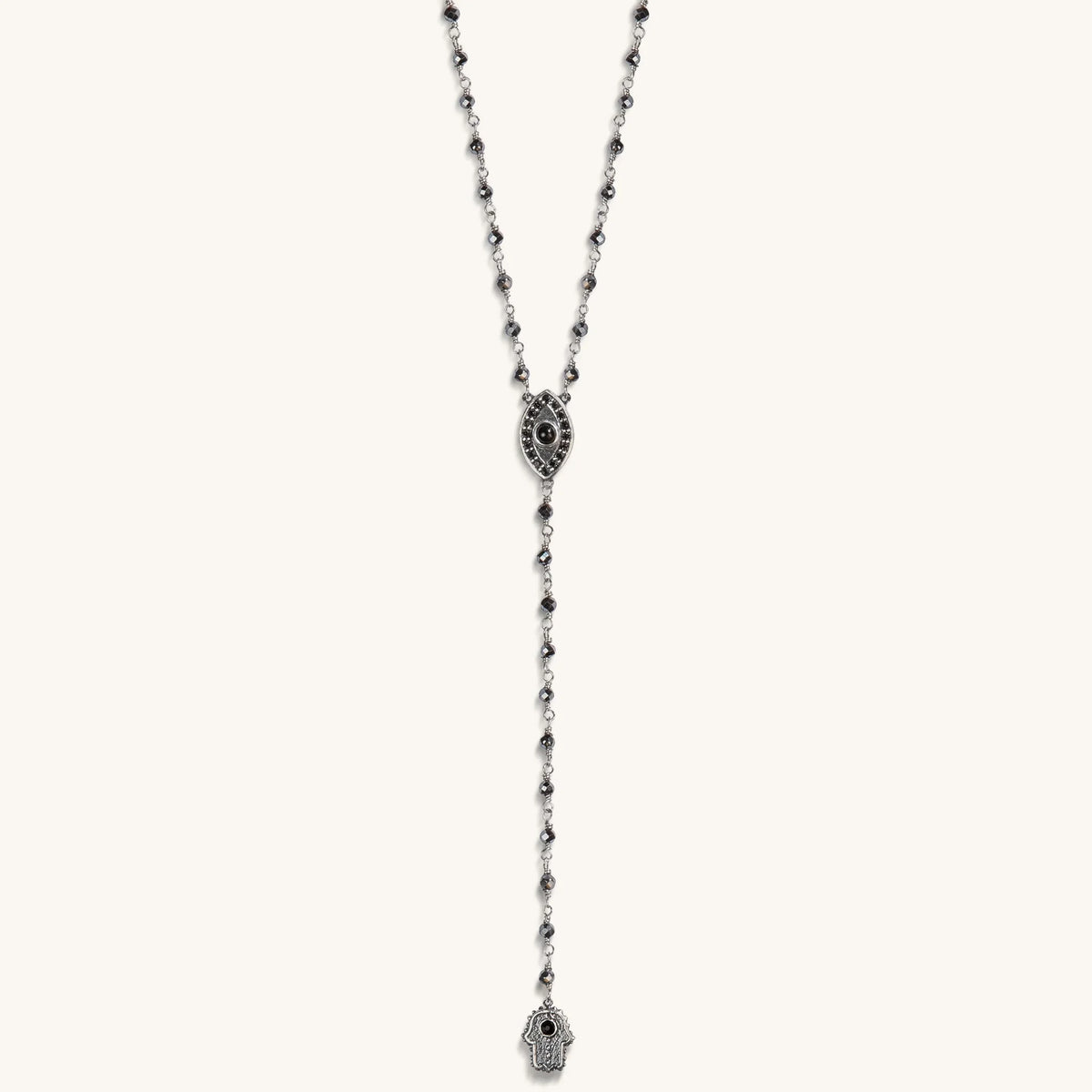Stand in Strength Rosary Hematite Stone Necklace