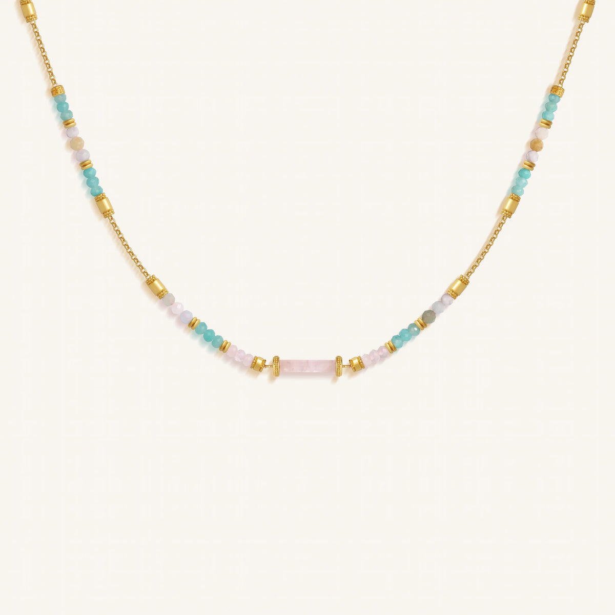 Nurturing Energy Rose Quartz Center Tube Beaded Necklace