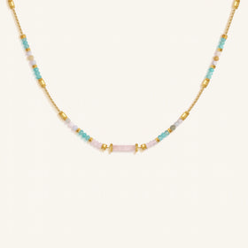 Nurturing Energy Rose Quartz Center Tube Beaded Necklace