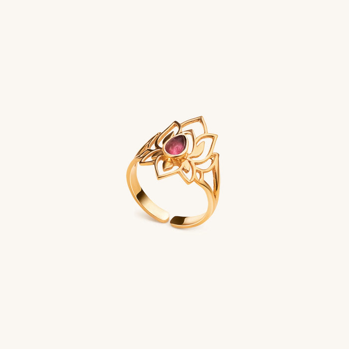 Abundant Bloom Gold Plated Lotus Tourmaline Ring