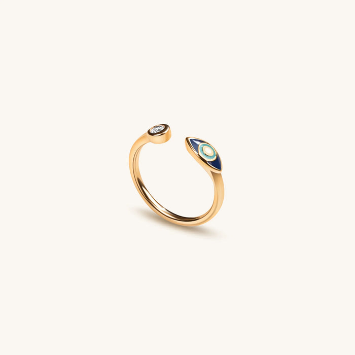 Forever Safeguard Gold Navy Enamel Evil Eye Ring